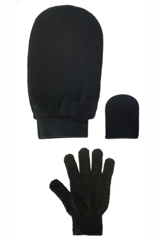 Sunless Tanning Applicator and Exfoliation Mitt Set - Black