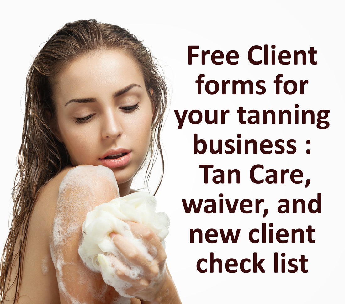 Spray Tanning Care Handout, Waiver, and Client Info Check Sheets - Free to use, download and edit