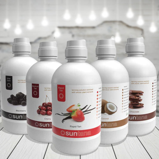 Five bottles of Suntana 32oz tanning solutions.