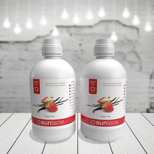 Two bottles, 64oz of Suntana Rapid tanning solution.